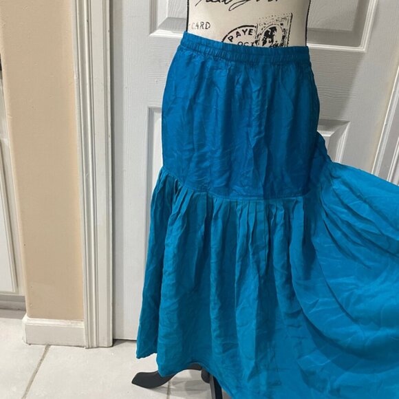 VTG CLASSY CHIC 100% SILK MIDI TIERED SKIRT TURQUOSE 8 GLOSSY SOPHISTICATED - Picture 12 of 16